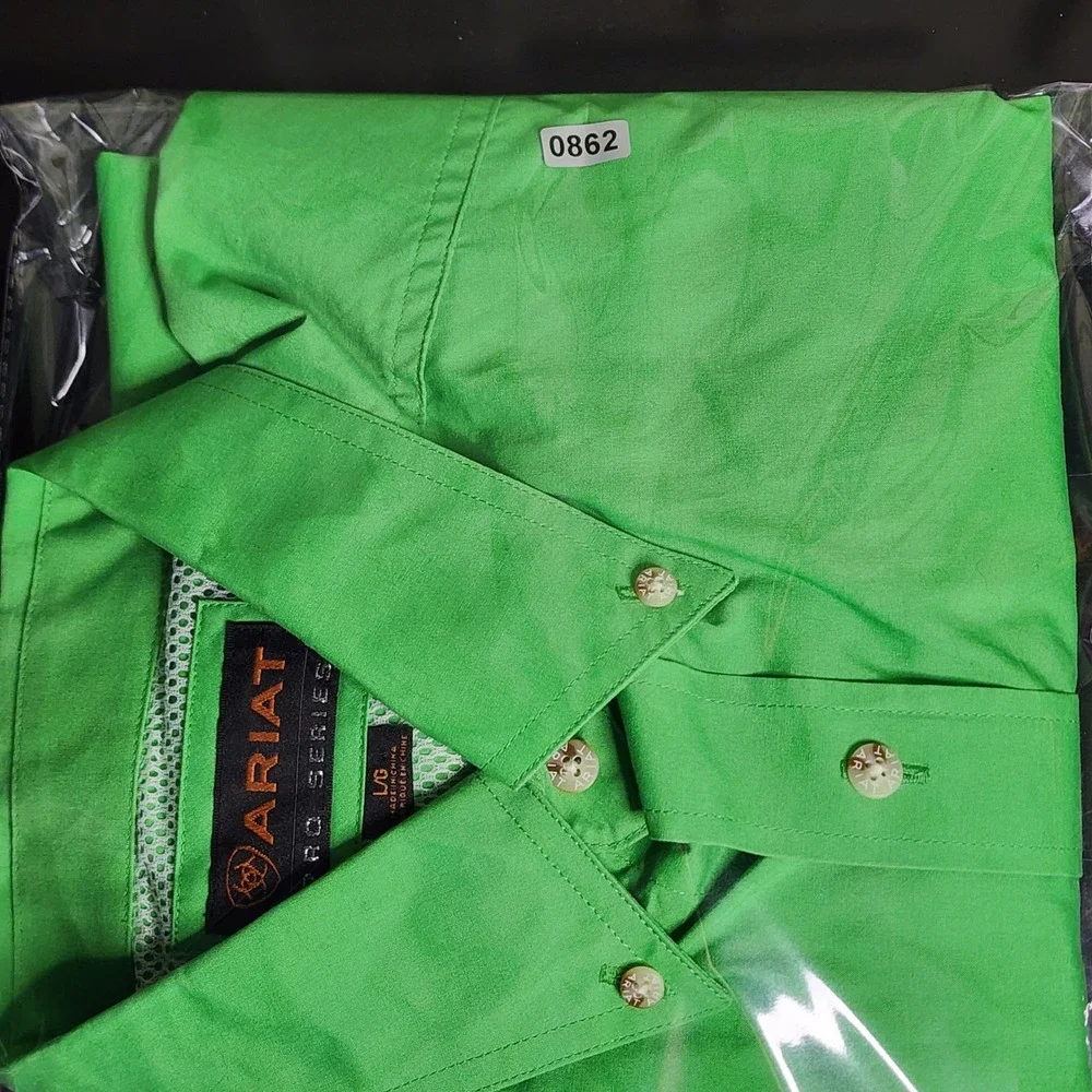 Ariat Button Down Shirt Mens Large Pro Series Green Short Sleeve Western NWOT